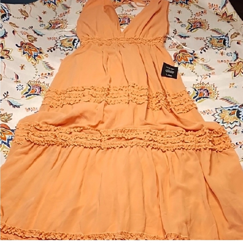 Lulu's Peach Ruffled Tiered Maxi Dress